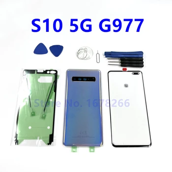 Samsung Galaxy S10 5G G977 G977B G977U 5G első érintőpanel külső lencse + hátsó akkumulátor ajtó hátsó üvegház fedele