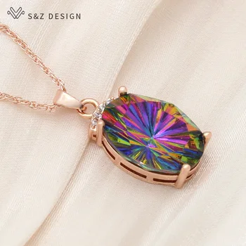 S&Z DESIGN Új divat 585 Rózsaarany színű luxus nagy ovális kristály medál nyaklánc nőknek Esküvői köbös cirkónium ékszerek