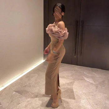 Santorini fodros Bateau nyakú báli ruhák Nyári hölgyek viselje vissza hasított szexi koktélparti boka hosszúságú sellő ruha este