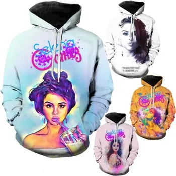 Selena Gomez Sel Férfi Női kapucnis pulóverek Pulóverek 3D nyomtatott Vicces Hip HOP kapucnis pulóverek Streetwear Kapucnis pulóverek Selena Marie Gomez kapucnis pulóverek