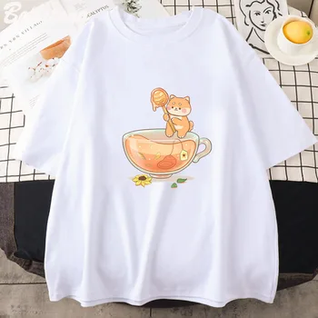 Shiba Honey Tea Cup póló Classic póló Rövid ujjú pamut Anime Manga póló Egyedi pólófelsők Y2k ruhák Vintage felsők
