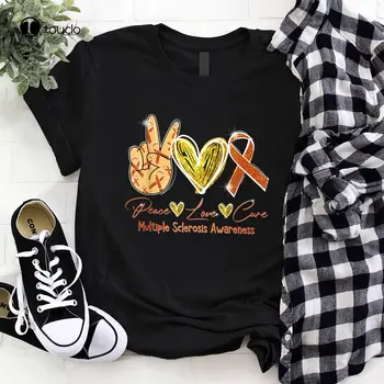 Szklerózis multiplex tudatosság béke Love Cure harcos Uniszex póló S-5XL Fekete grafikus ingek
