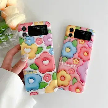 színes virágvirág fényes IMD puha ütésálló telefontok tok Samsung Galaxy Z Flip 3/4 védő bőrhéjhoz