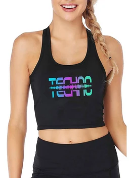 Techno Rave Design Lélegző Slim Fit Tank Top Lány jóga Sport edzés Crop Tops Nyári Camisole
