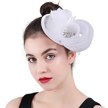 Tollvirág fehér Fascinator női esküvői kalap hajcsattal Party vacsora Templom fejdísz Koktél Lady Hair kiegészítők
