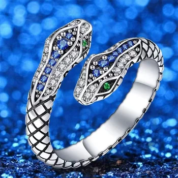 Trend Crystal kétfejű kígyógyűrű férfi ékszereknek Népszerű ezüst 925 sterling gyűrű férfi mutatóujj kiegészítők állítható