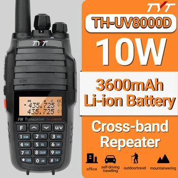 TYT TH-UV8000D 10W Walkie Talkie kétsávos kétsávos készenléti keresztsávos ismétlő Nagy teljesítményű sonka kétirányú rádió 3600 mAh akkumulátor
