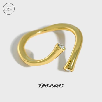 TZgramm 925 Valódi ezüst Egyszerű női gyűrű szabálytalan vonal Nyitott gyűrű arany platina egyedi design Híresség stílusú divatékszerek
