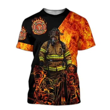 Tűzoltók oltják a tüzet Grafika Férfi pólók Rövid ujjú 3D nyomtatás Divat túlméretezett póló Street laza alkalmi felsők