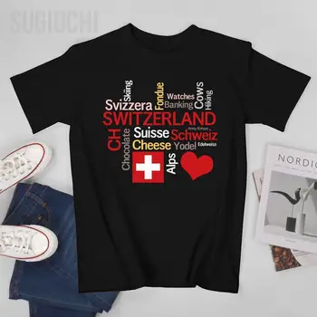 Uniszex férfiak Miért szeretem Svájcot Pólók O-nyakú pólók Nők Fiú 100% pamut póló