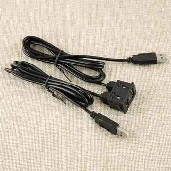 Universal 100CM Black Plastic Car Dash Flush Mount Dual USB Port Panel hosszabbító adapter kábel