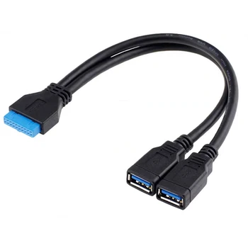 USB 3.0 adapterkábel, 20 tűs, egy húzás kettő az USB 3.0 alaplapra, 20 tű - 2 port külső konverziós hosszabbító kábel