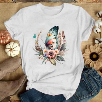 Vicces virág pillangó nyomtatott ing Női alkalmi személyiség póló Unisex nyári aranyos virág pillangó póló felsők