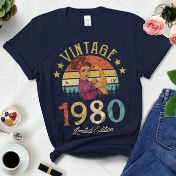 Vintage 1980 Limited Edition Black Cotton P Ings Women Retro Summer Fashion 52. 52 éves születésnapi party póló női felső