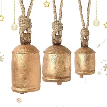 Vintage karácsonyi tehénharangok Mini fém karácsonyi kis cowbell rusztikus harmónia sárgaréz harangok díszítéshez Óriás bronz tehénharang