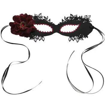 Virágos álarcosbál szemmaszk piros virág fekete fél arcvédő strasszos Halloween jelmez kiegészítőkkel a cosplay báli partihoz