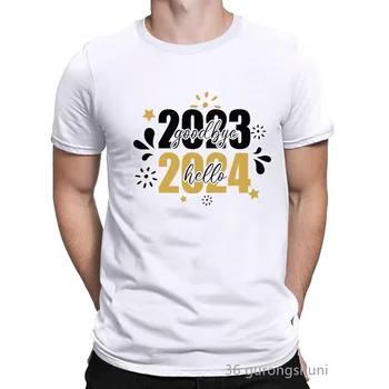 viszlát 2023 Hello 2024 Új arany betű Boldog új évet póló férfi ruhák Családi Harajuku ajándék rövid ujjú pólók felsők