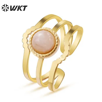 WT-SSR007 WKT - nők Elegáns irodai stílus Tematikus kő Gyűrű nyitott méretben arany galvanizált rozsdamentes acél lány Gyűrű