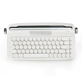 YUNZII B307 Hófehérke Továbbfejlesztett vezeték nélküli USB-C/Bluetooth retro írógép billentyűzet beépített állvánnyal és aranyos kerek billentyűsapkákkal
