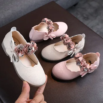 Zapatos Niña Koreai Divat Gyermek Virág Bőr Cipő Lány Kristály Puha Talp Hercegnő Cipő Íj Tánccipő Туфли для девочки