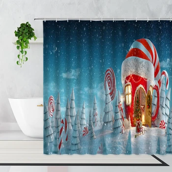Zuhanyfüggönyök Piros Mikulás Retro vonat Tél Aranyos karácsony Hóember erdő Táj Ünnepi dekoráció Fürdőszoba Függöny szettek