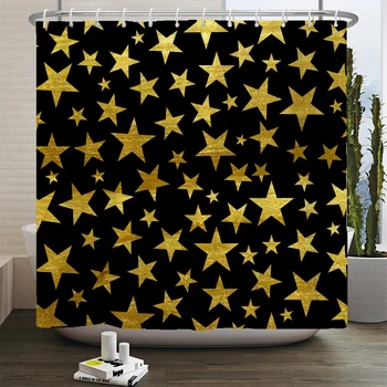 Ötágú csillag Hatszögletű geometriai mintázatú zuhanyfüggönyök Fürdőszoba kád dekoráció Fürdőfüggöny Lakberendezés horgokkal