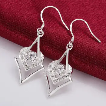 Új 925 Sterling ezüst csepp Fülbevaló nőknek elegáns divatparti esküvő Ékszerek Minden meccs kristály Ünnepi ajándékok