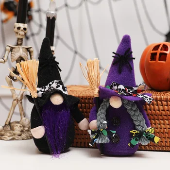 Új Halloween arctalan régi bűvész ruha baba seprű magas kalapos boszorkány ajándék