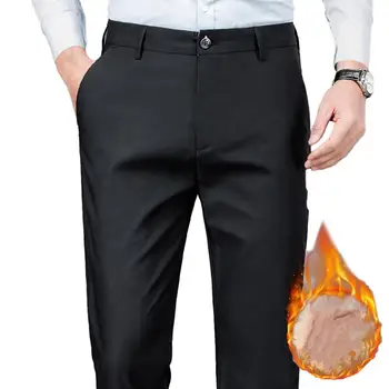 Üzleti nadrág Puha vastagított plüss férfi üzleti nadrág Ráncmentes egyenes szárú derékközép Rugalmas férfiaknak
